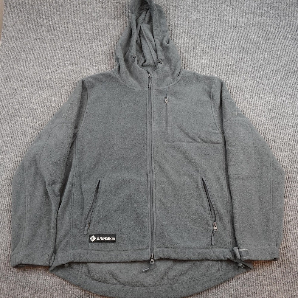 BaerSkin Hoodie Mens XL Gray Fleece Full Zip Tactical Sweatshirt Pockets Logo